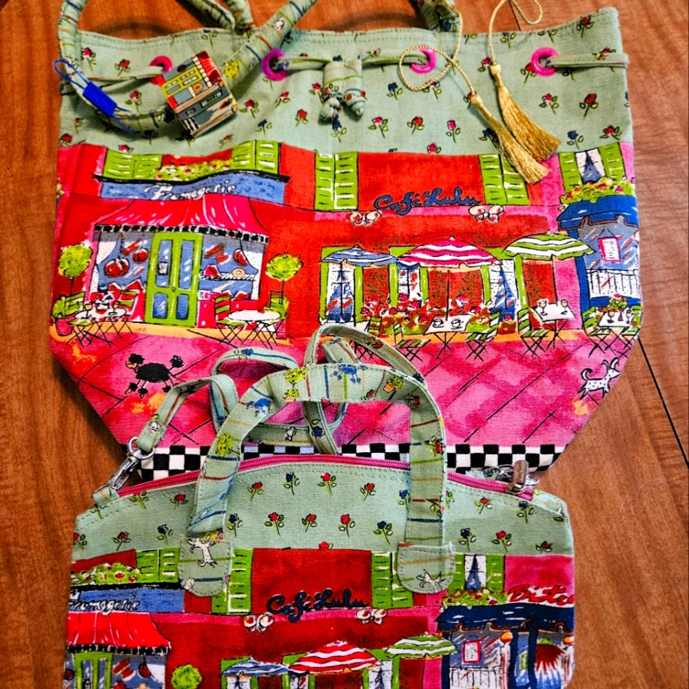 Colorful Cafe Scene Tote and Handbag Set